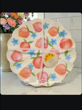 4 Sweet Georgia Peach Indoor Outdoor Scalloped Melamine 11" Dinner Plate Set New